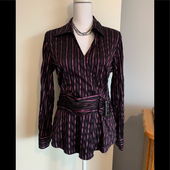 Apt 9 Long sleeve V-neck blouse striped - Picture 1 of 8